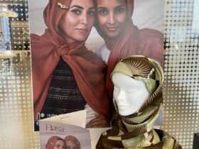 Haya, a meaningful menopause jewellery targeted women wearing headscarves at the Meningful Menopause exhibition At Copenhagen Business Academy (KEA) in March 2025