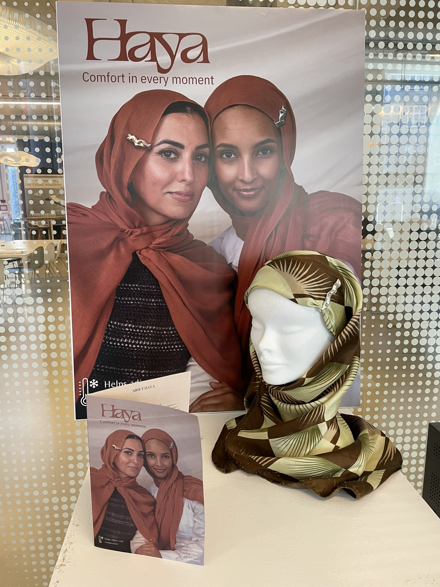 Haya, a meaningful menopause jewellery targeted women wearing headscarves at the Meningful Menopause exhibition At Copenhagen Business Academy (KEA) in March 2025