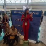 CEO of the Nordic Women's Health Hub, Sara Al-Dafaee talking to the crowd at the femtech lounge at the 2025 TechBBQ. Photo: Vanessa Julia Carpenter