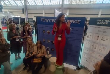 CEO of the Nordic Women's Health Hub, Sara Al-Dafaee talking to the crowd at the femtech lounge at the 2025 TechBBQ. Photo: Vanessa Julia Carpenter